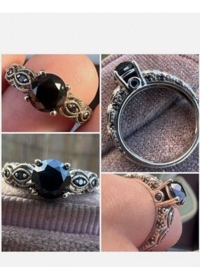 10k white gold Black diamond Vintage-Style Ring Size 7